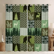 Homewish Boys Girls Animal Deer Bear Curtains Pack of 2 (42x84 Each),Geometric Plaid Grid Curtains Blackout,Woodland Wildlife Bedroom Curtains,Breathable Home Decor