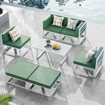 ELPOSUN Aluminum Patio Furniture Set,7 Piece Modern Outdoor Furniture with 5 inch Cushion, Metal Patio Sectional Conversation Sets for Deck, Backyard, Porch(Green)
