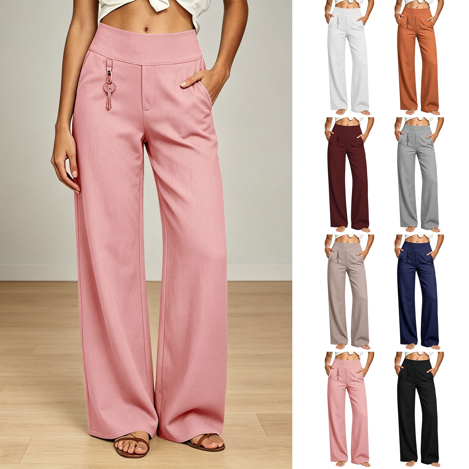 Yoga Pants With Pockets for Women High Waist Work Pants for Women Stretchy Slim Casual Trousers With Pockets Orange XXXL