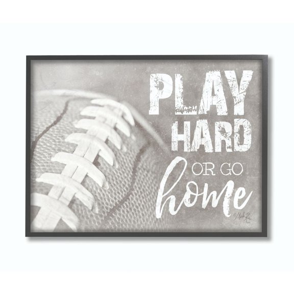 The Kids Room by Stupell Play Hard Or Go Home Black and White Football Framed Giclee Texturized Art