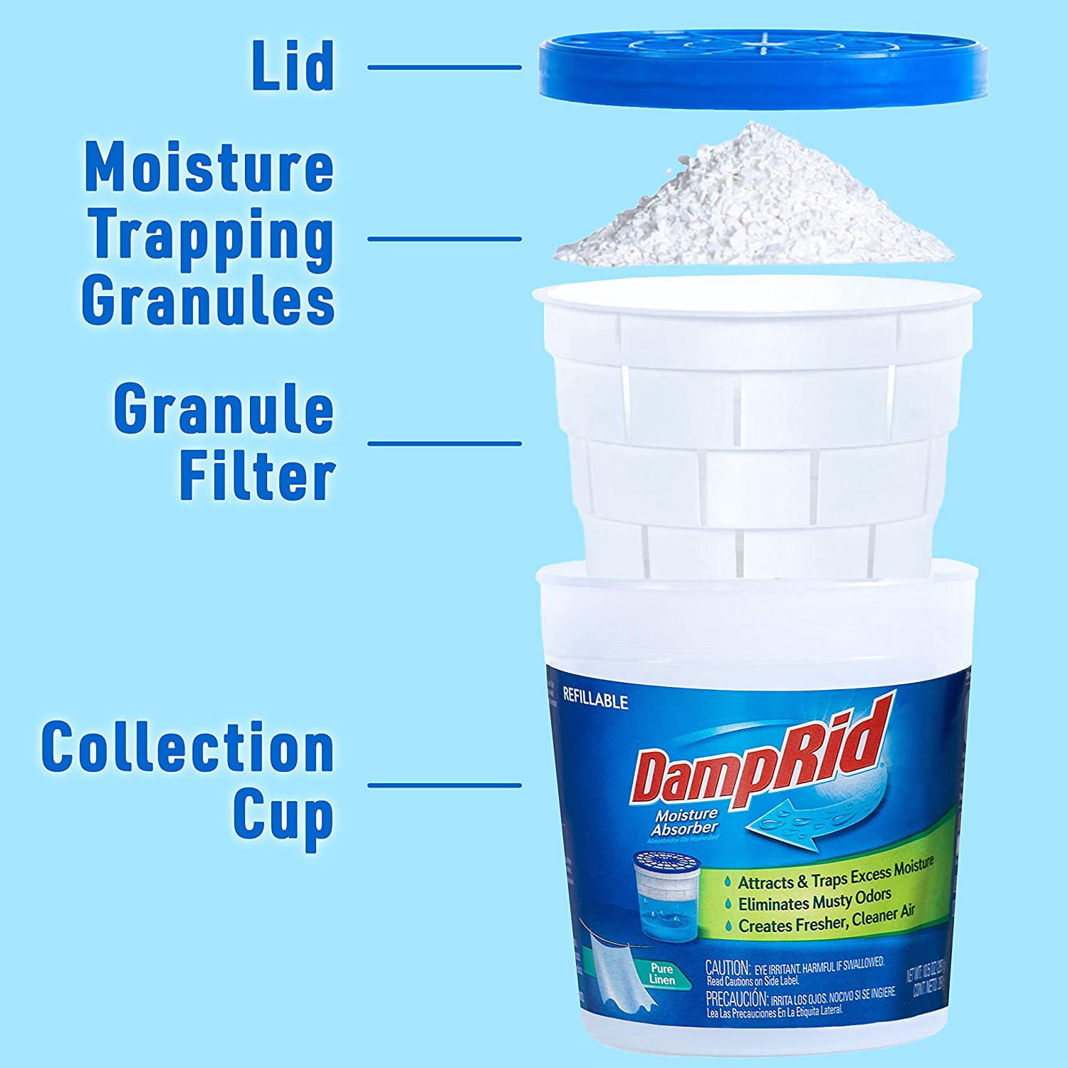 DampRid Pure Linen Refillable Moisture Absorber - 10.5oz cups - 4 pack - Traps Moisture for Fresher, Cleaner Air