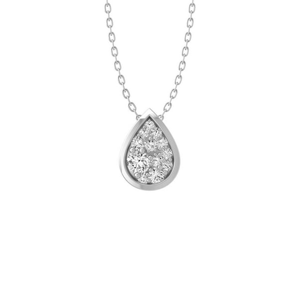 Araiya Fine Jewelry 10K White Gold Diamond Pear shape Pendant with Silver Cable Chain Necklace (1/10 cttw, I2-I3 Clarity, I-J Color) 18inch | Metal Weight :1.26 gram