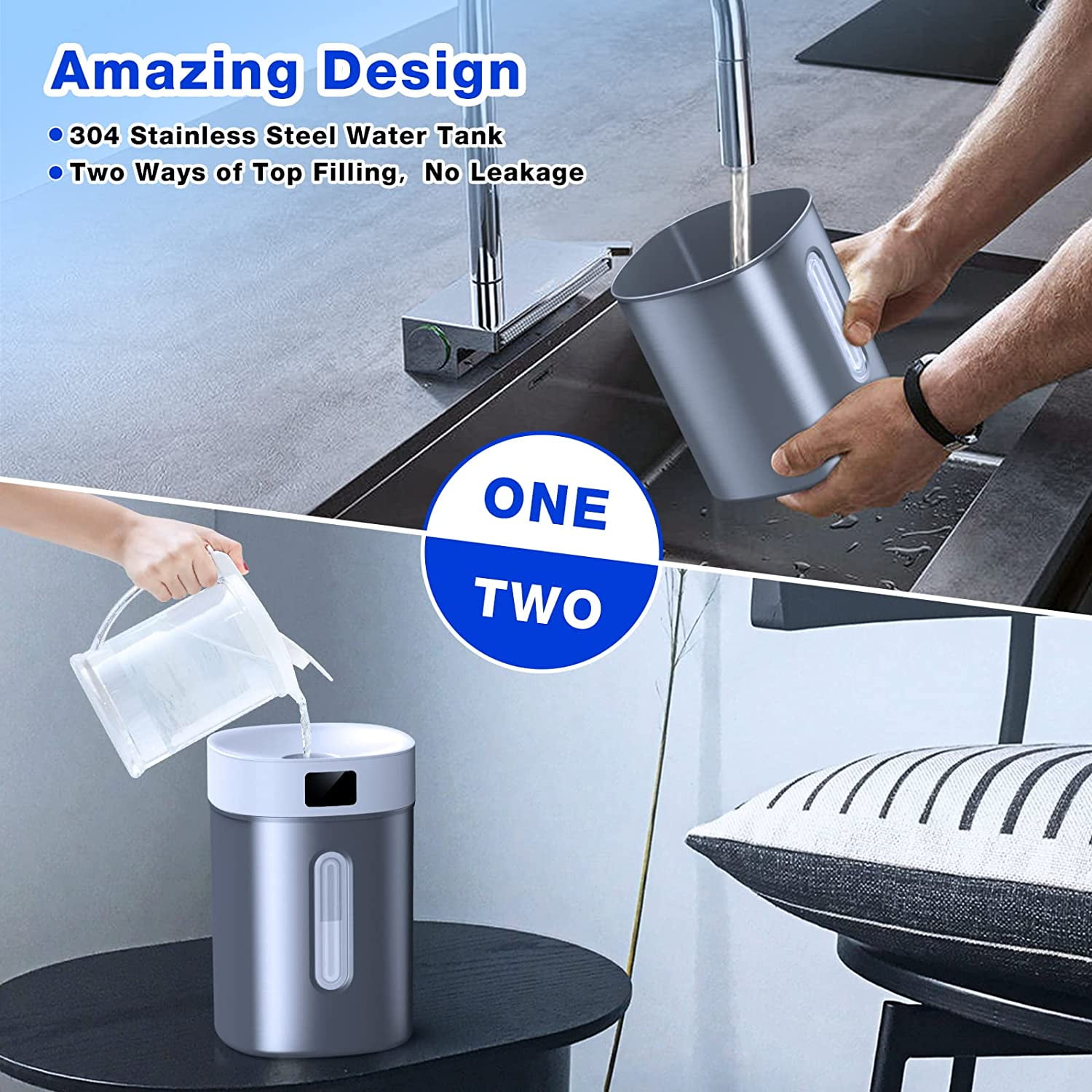 Stainless Steel Humidifier for Bedroom & Large Room,4L Easy to Clean Cool Mist Humidifier, Mold Free & Dishwasher Safe Water Tank, Essential Oil Diffuser for Baby Nursery, Plants, Home