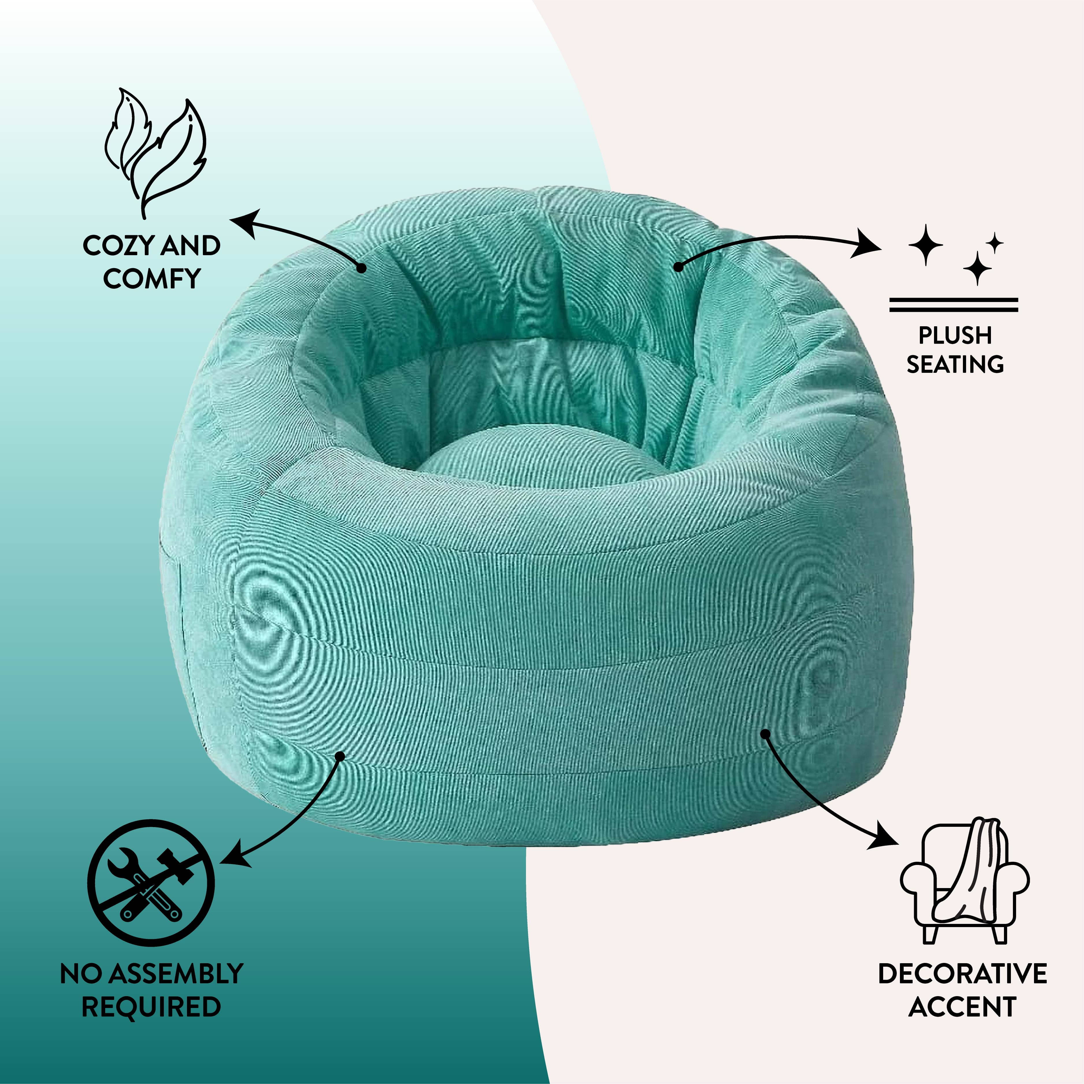 POD by Urban Shop, Soft Plush Corduroy Bean Bag Chair with Pocket, Turquoise