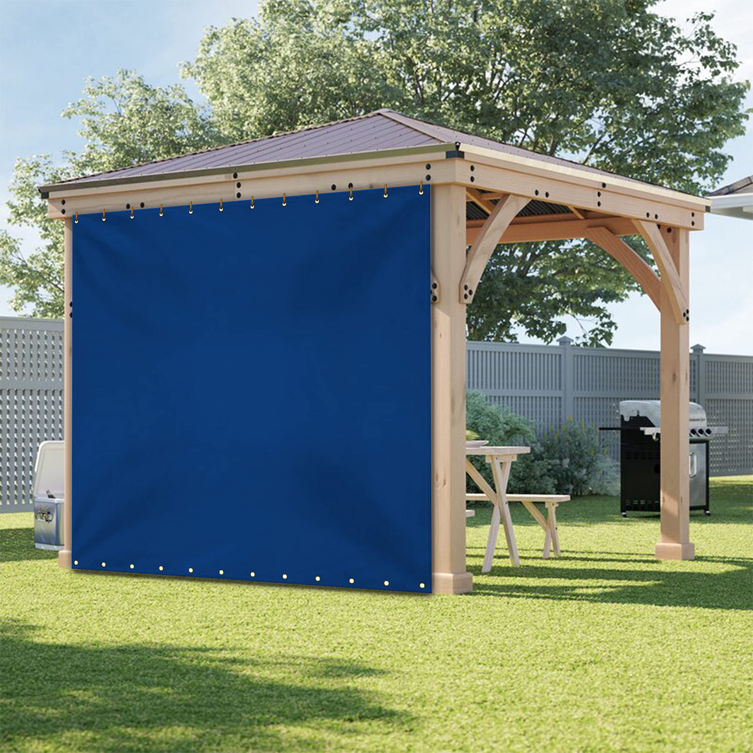COVERS&ALL Outdoor Vinyl Curtain, 18 Oz Tarp Tuff Waterproof & UV Resistant Material with Rustproof Grommets, Multipurpose Ideal for Outdoors and Indoors (4' H x 7' W Feet, Blue)