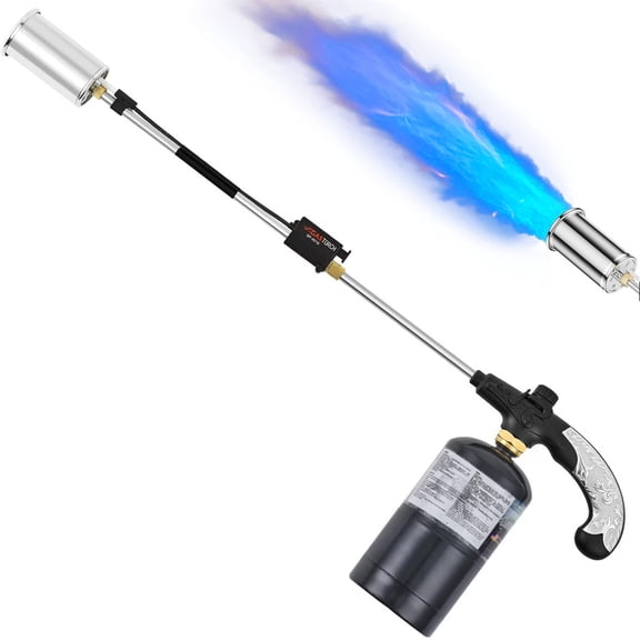 1800,000 BTU Propane Weed Torch with 30" Detachable Long Arm, Adjustable Flame Control & Leak-Proof Design - Heavy Duty Burner for Garden, Stumps, Ice, Snow Melting, Roofing & More