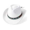 thumbnail image 2 of Straw Cowboy Hats For Men - Western Cowboy Hat For Men And Women Stylish Wide Brim Hat With Beaded Band Classic Hat For Outdoor Country Fashion,White,One Size, 2 of 3