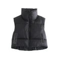 thumbnail image 4 of Women's Winter Warm Crop Vest Zipper Up Lightweight Sleeveless Waistcoat High Neck Puffer Cropped Padded Jacket, 4 of 5