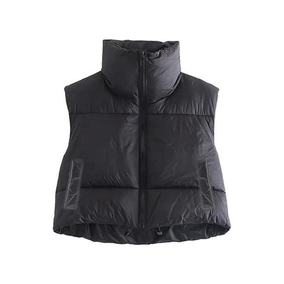 Blotona Women's Warm Crop Vest Zipper Up Sleeveless Waistcoat High Neck Puffer Cropped Jacket Vest Coat Outdoorwear for Winter
