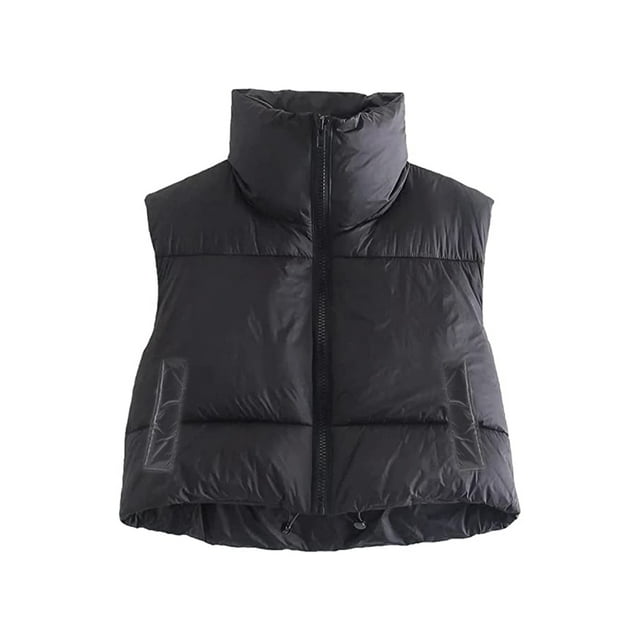 Sunloudy - Chaleco corto cálido de invierno para mujer, sin mangas, cuello alto, chaleco acolchado ligero de doble cara Sunloudy moda