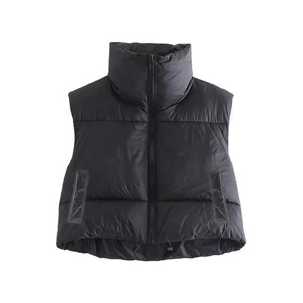 Sunloudy - Chaleco corto cálido de invierno para mujer, sin mangas, cuello alto, chaleco acolchado ligero de doble cara Sunloudy moda
