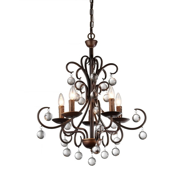 Grace Antique Bronze and Crystal Drop Curved 5light Chandelier