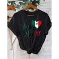 thumbnail image 1 of Camiseta de cuello redondo con estampado de letras de México, top casual de manga corta para primavera y verano, ropa de mujer, 1 of 6