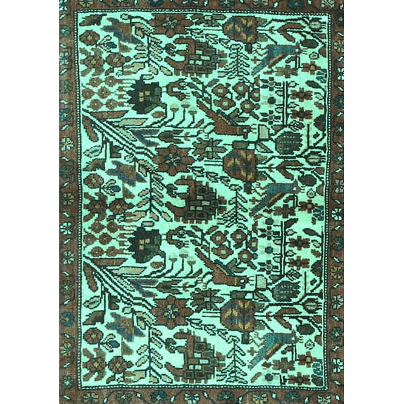 Ahgly Company Machine Washable Indoor Rectangle Persian Turquoise Blue Traditional Area Rugs, 2' x 5'