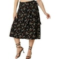 thumbnail image 4 of Agnes Orinda Women's Plus Size Boho Floral Wrap Skirts a Line Midi Chic Ruffled Hem High Waisted Skirt 1X Black, 4 of 6