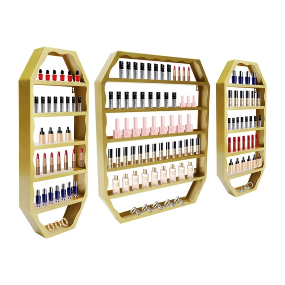 Gold Nail Polish Storage Racks Display Rack,3 Pieces,Wall Mounted,Metal