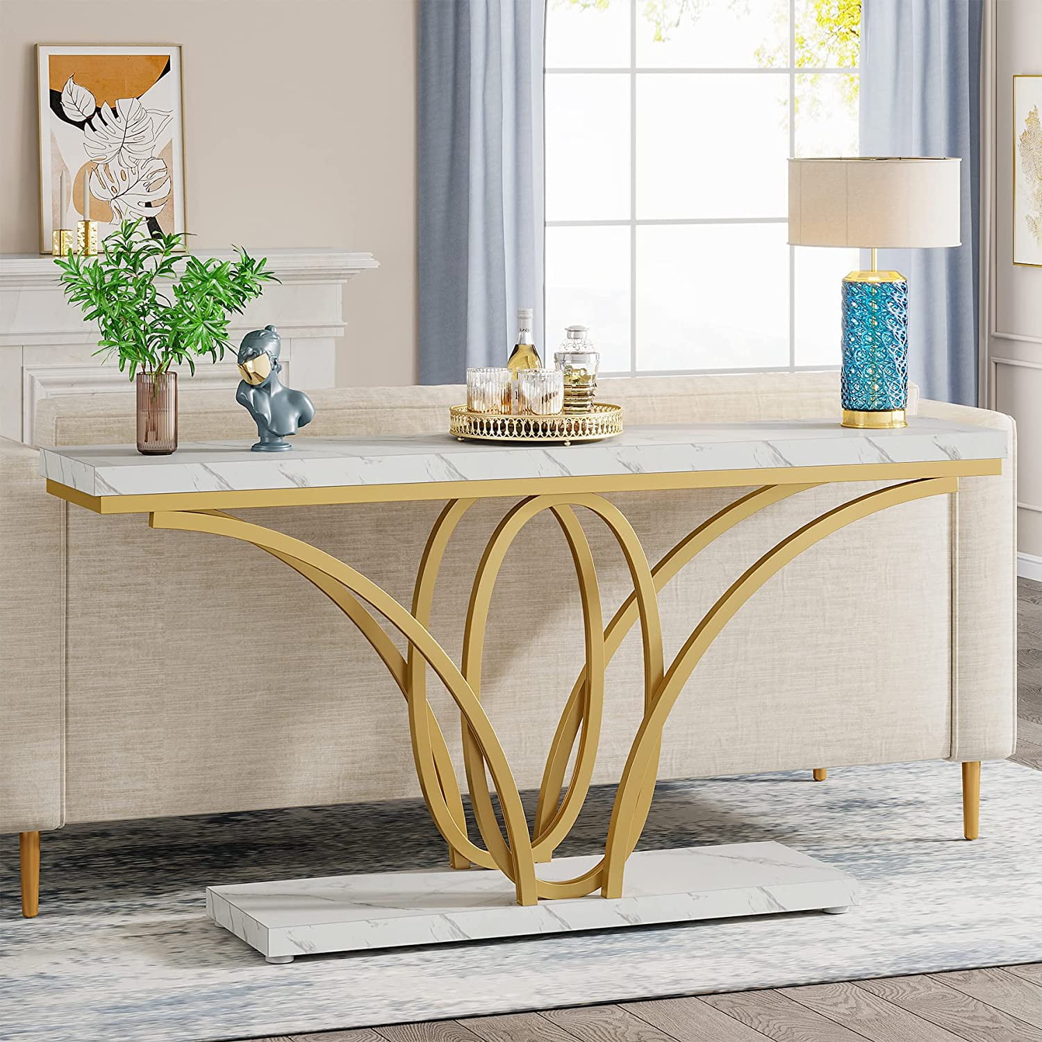 Tribesigns 70.9 inch Extra Long Console Table, Gold Sofa Table Faux