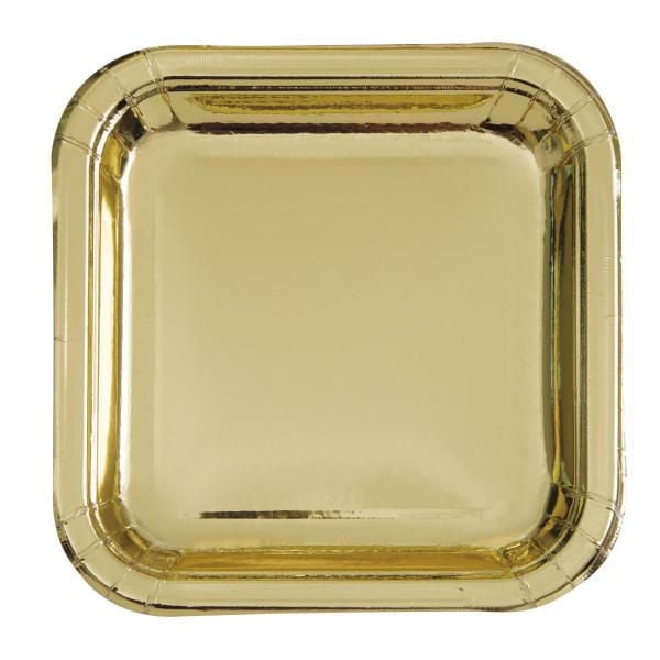 Assiettes à dîner carrées en feuille d'or de 9 po, 8 carats