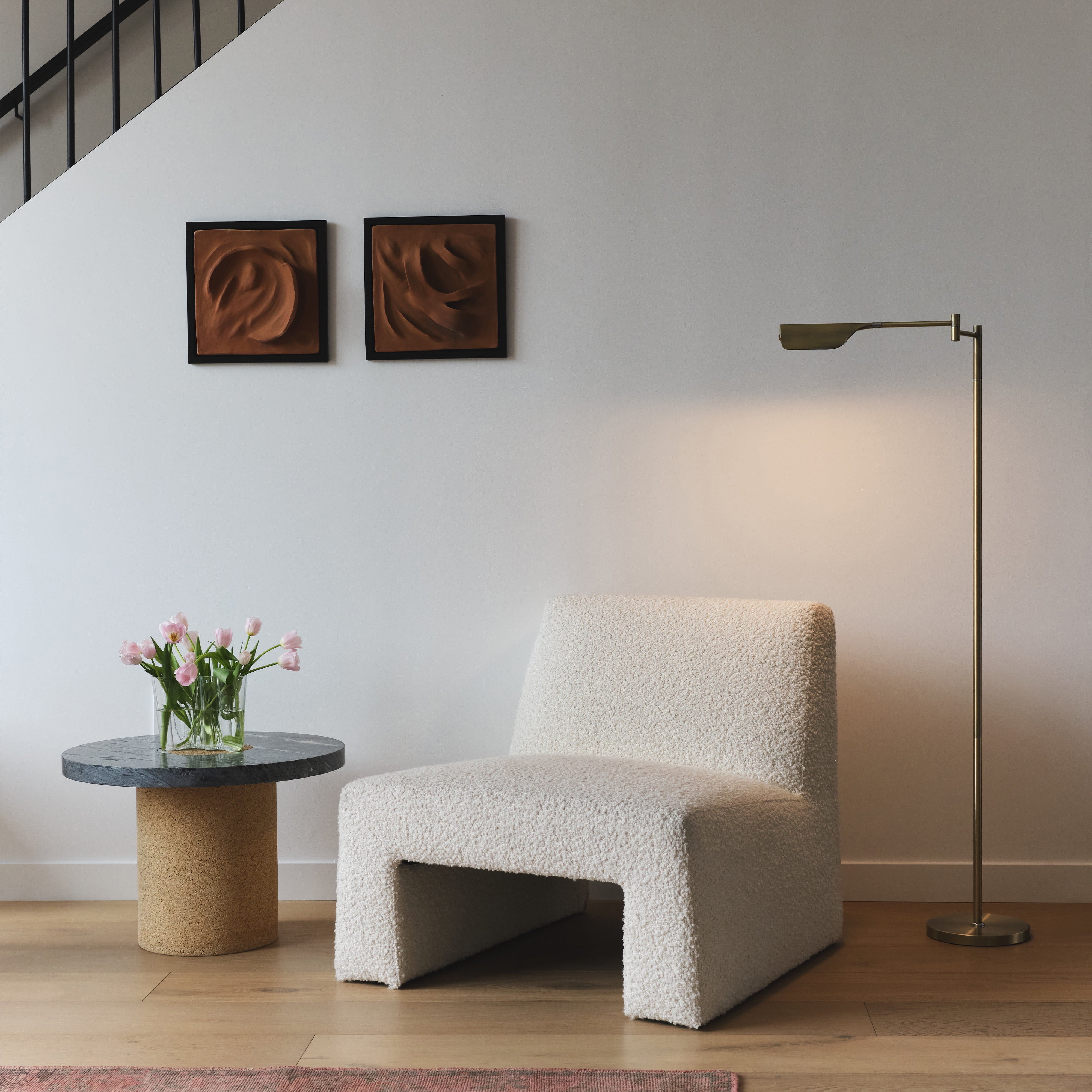 Brightech Leaf LED Floor Lamp, Pharmacy LED Floor Lamp for Living Rooms & Offices, Adjustable Standing Lamp for Bedroom Reading, Tall Lamp For Sewing & Craftwork - Brass, Gold