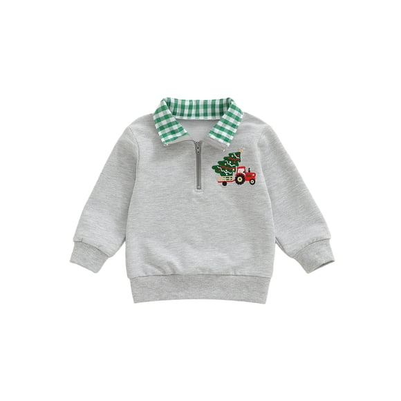 Sudadera navideña para niño pequeño con bordado de hombre de jengibre, manga larga, solapa, cremallera frontal, jersey holgado.