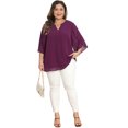 thumbnail image 3 of DARING DIVA Women's Plus Chiffon Pleated Front 3/4 Sleeve Top 2X Purple, 3 of 6