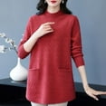 thumbnail image 4 of Women's Loose Fit Tunic Sweater, Plus Size Longline Knit Top, Slimming Casual Tunic, Mid-Length Round Neck Pullover, Fall Winter Blouse, Oversized Cozy Sweater, Outerwear Tunic Top Brick Red S, 4 of 9