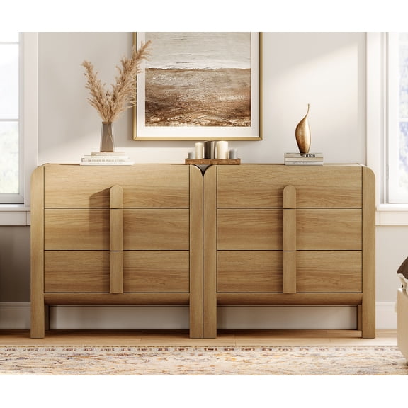 3 Drawer Curved Dresser for Bedroom Set of 2, Mid Century Modern Chest of Drawers, Wood Storage 6 Drawer Dresser Organizer for Bedroom Living Room Hallway Closet