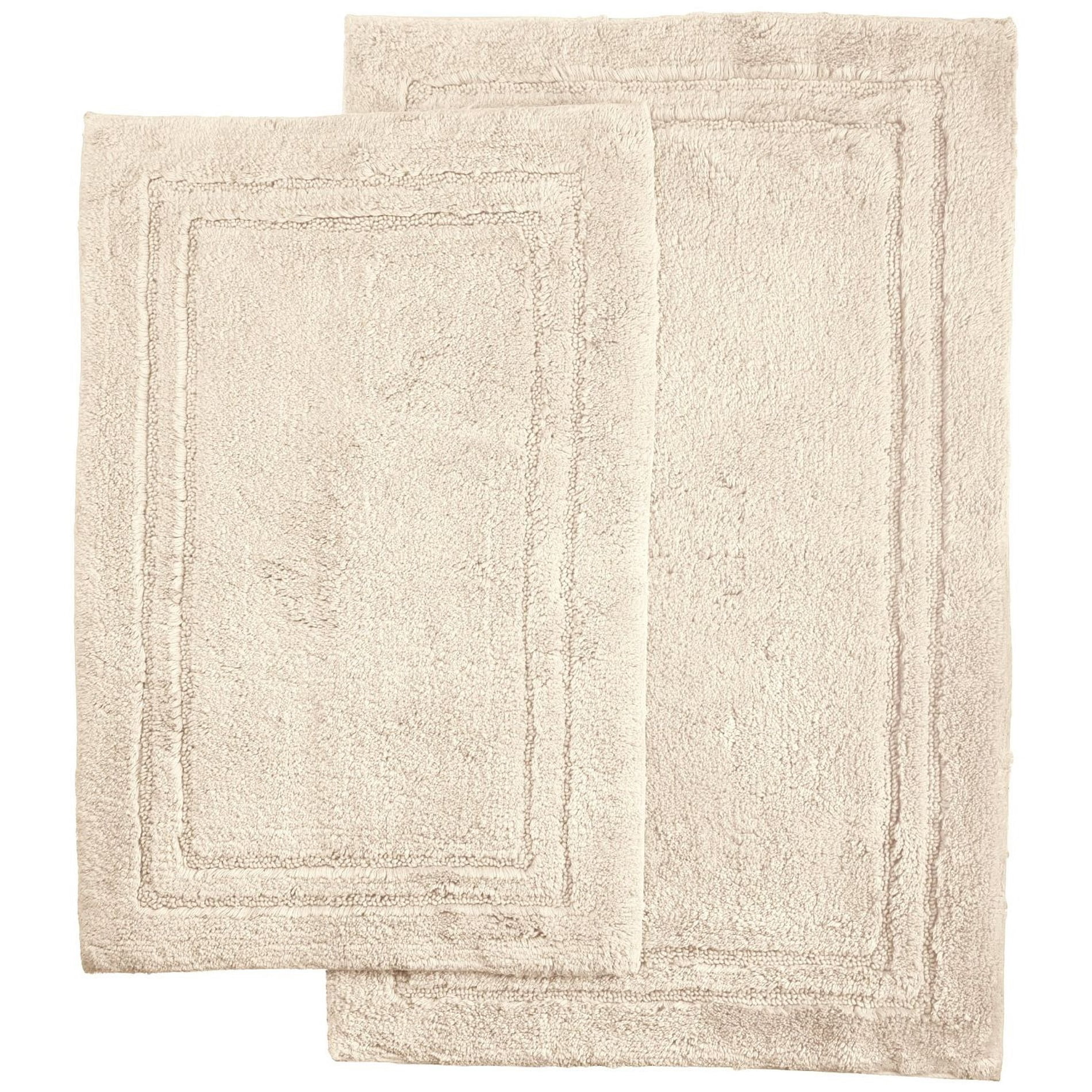 Cotton Solid 2-Piece Cream Highly Absorbent Non-Slip Backing Bath Rug ...