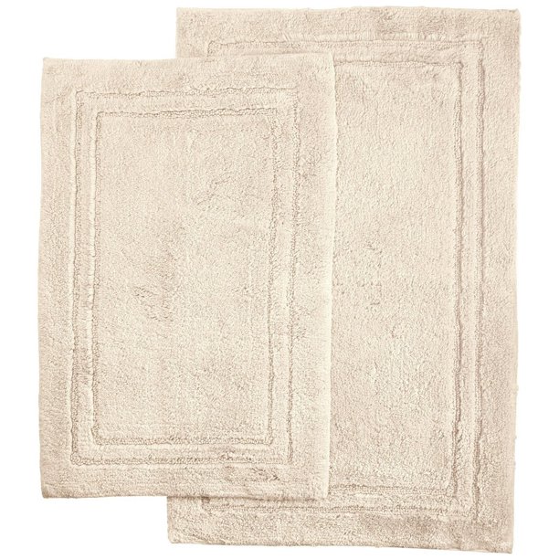 Cotton Solid 2Piece Cream Highly Absorbent NonSlip Backing Bath Rug