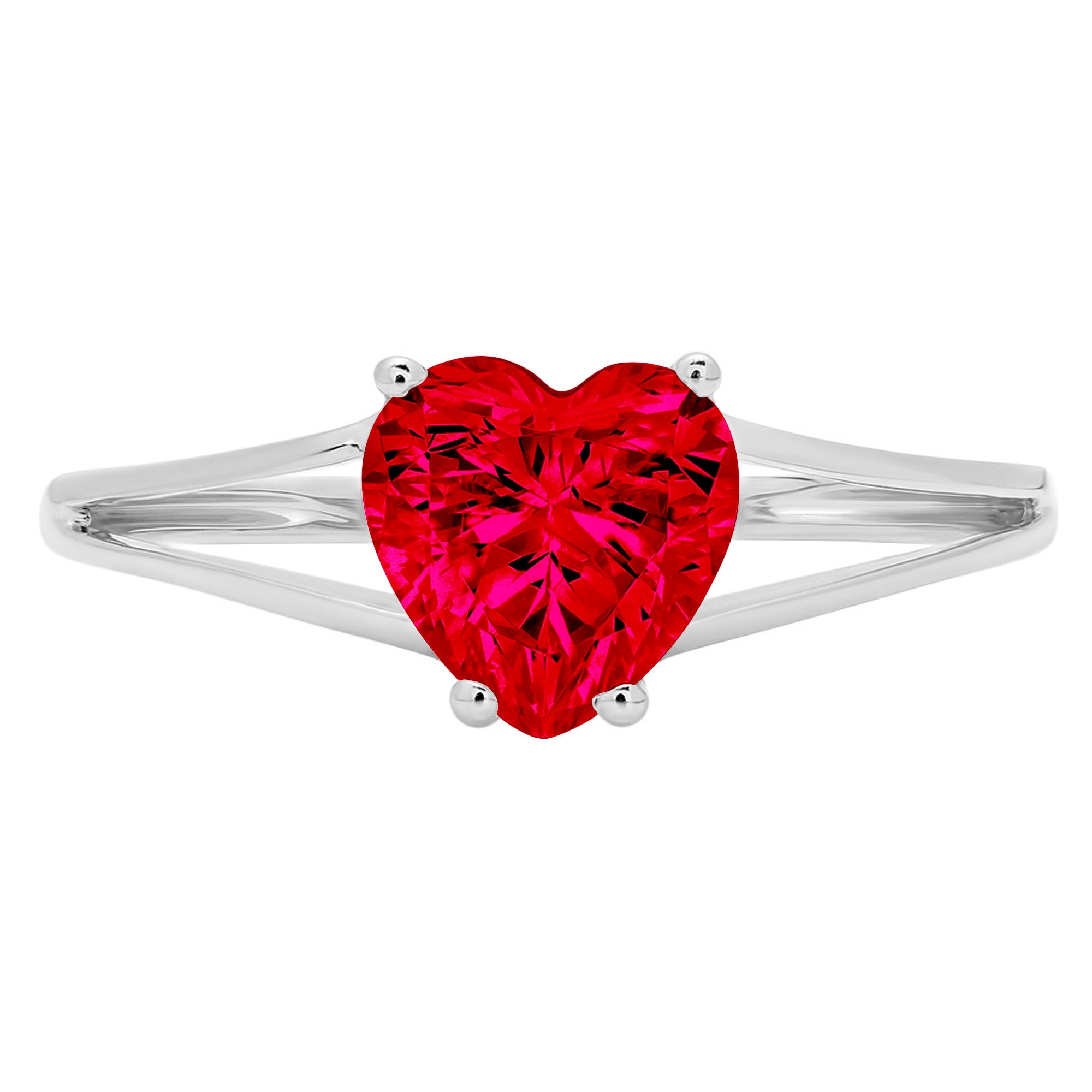White gold finish stimulated red ruby created diamond ring 