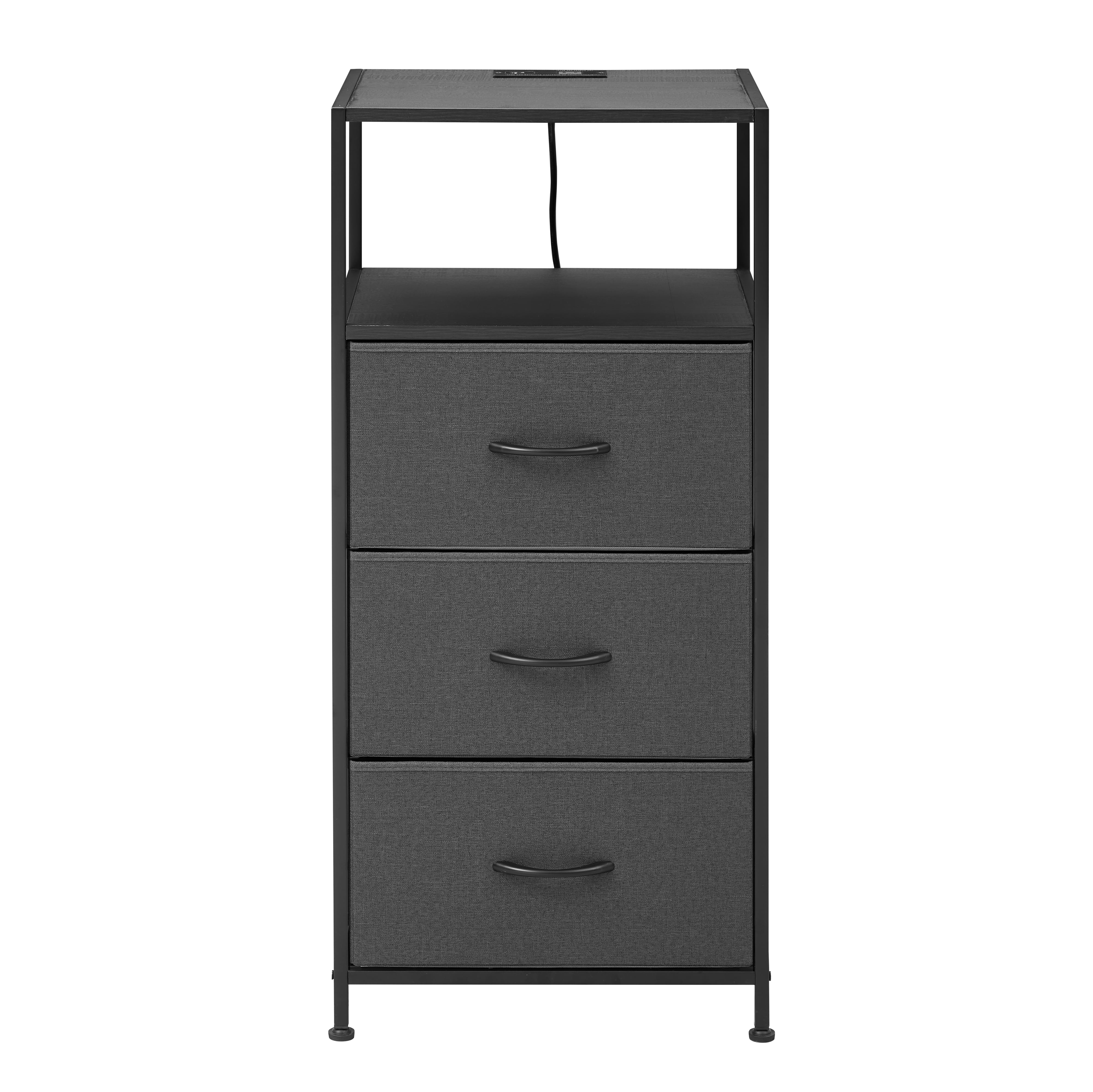 (2 pack) Mainstays 3 Drawer Fabric Nightstand with USB, Grey