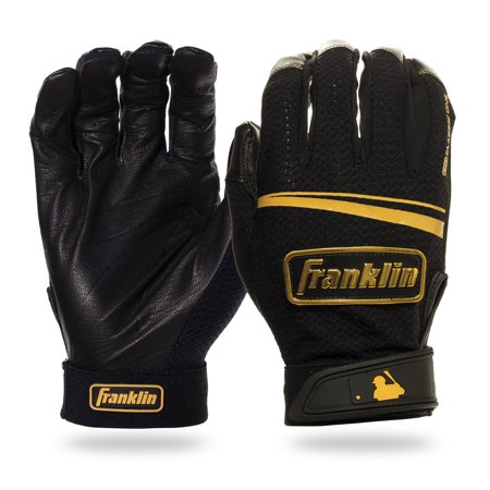 Franklin Sports MLB Classic One LT Baseball Batting Gloves - Black and Gold - Adult Small