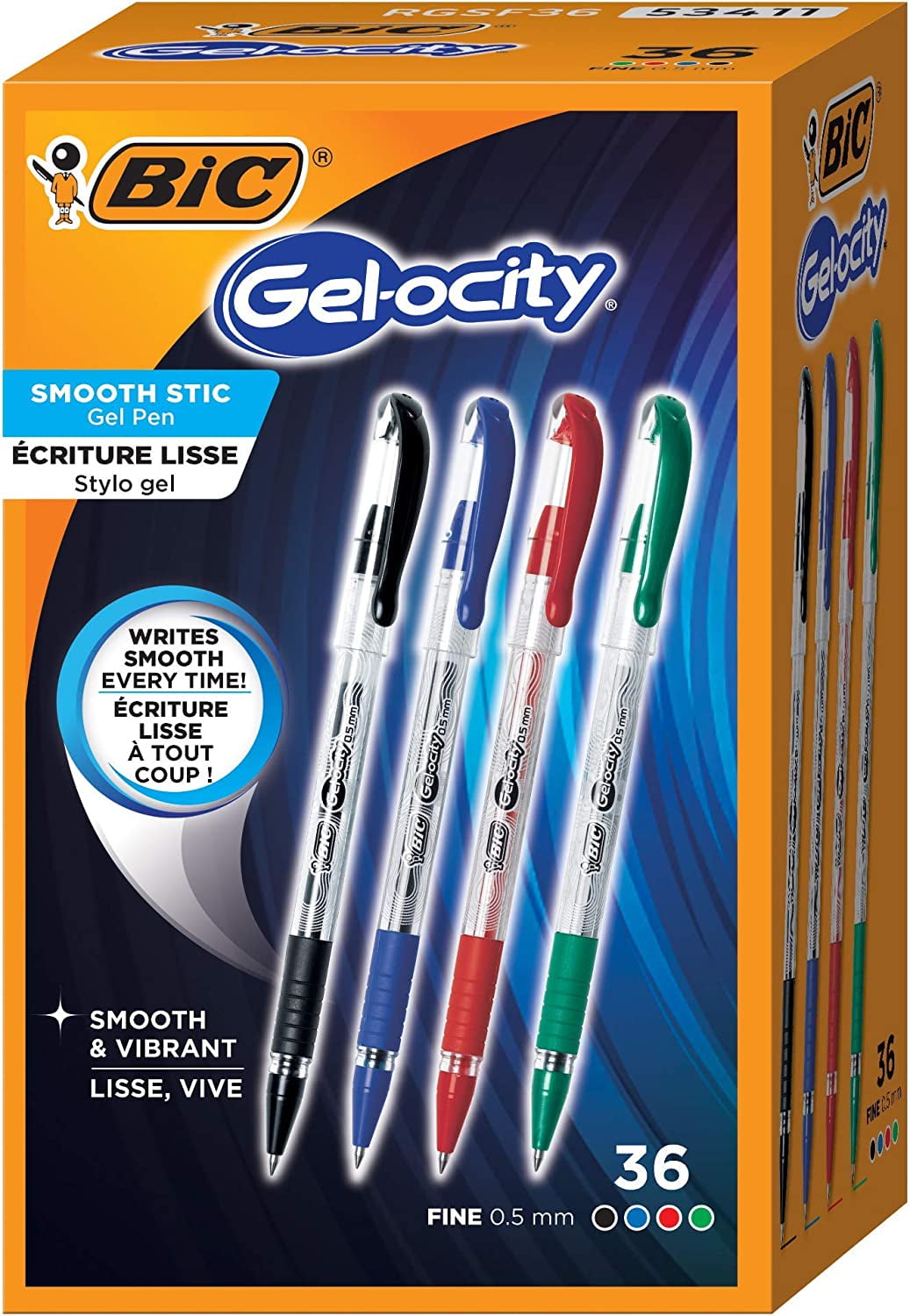 BIC Gelocity Smooth Gel Pens, Fine Point (0.5mm), Assorted Colors, For