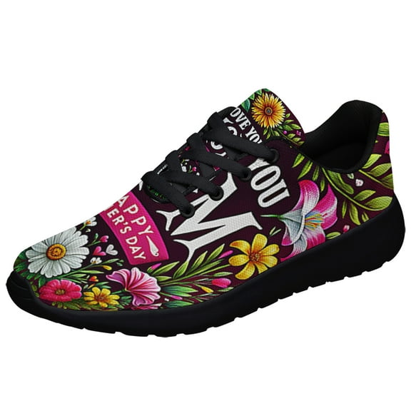 Happy Mother's Day I Love You Mom Flower Shoes Sneakers Black Size 3.5