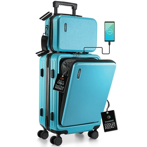 StorageBud 22" Hardside Carry On Luggage 22x14x9 Airline Approved and Expandable Luggage, Front Pocket Luggage Set Spinner Suitcase Set, Teal