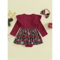thumbnail image 4 of Suealasg Baby Girls Christmas Outfit 3 6 9 12 Months Infant Girls Long Sleeve Snow Print Plaid Romper Dress + Headband Set 0-18M 2Pcs Newborn Girl Fall Clothing, 4 of 9