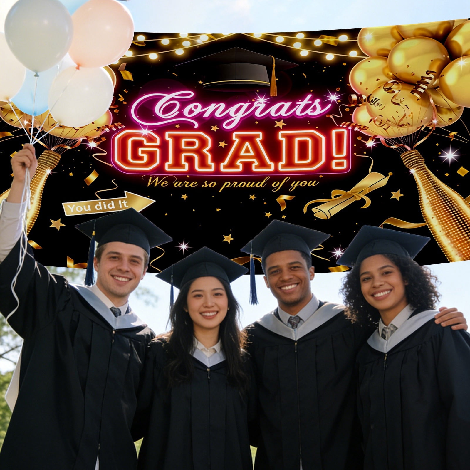 Win s Way 2026 Graduation Banner Customizable Class Of Horizontal for Party Celebration Outdoor Indoor Use Large Size