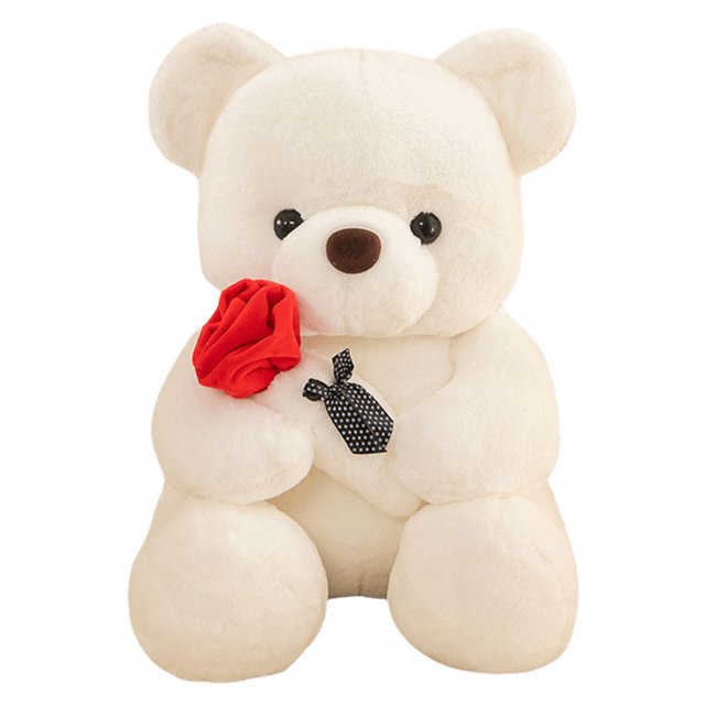 Oso de peluche de 25/35 cm, juguete de peluche suave, lindo con rosa para regalo de día festivo de San Valentín