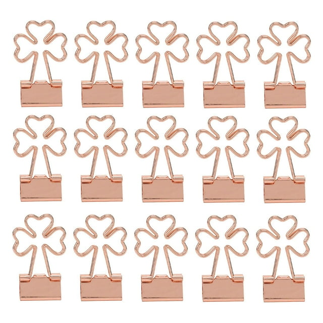 Lot de 15 pinces à papier en métal, motif trèfle rose, force de serrage élevée, pour bureau, maison, école, atelier