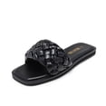 thumbnail image 1 of Sandalias tipo Slide DREAM PAIRS para mujer talla 7 negras con tiras trenzadas y suela plana, 1 of 5