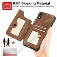 thumbnail image 4 of ELEHOLD for iPhone XR Case with Ring Holder, iPhone XR Wallet Case with RFID Blocking Card Holder Wristlet Strap, Magnetic Button Flip Folio Kickstand Shockproof Phone Cover,Brown, 4 of 10
