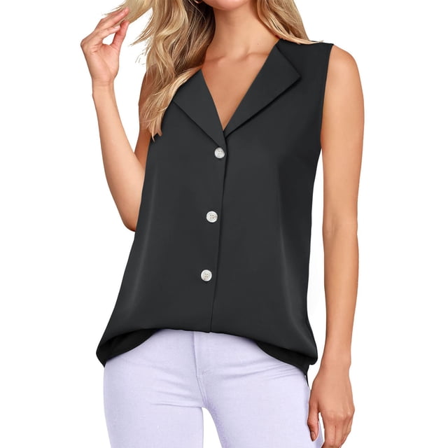 Camisetas sin mangas de trabajo, camisetas sin mangas para mujer, blusa informal con botones, blusa con cuello en V y botones, diseñadas para durar