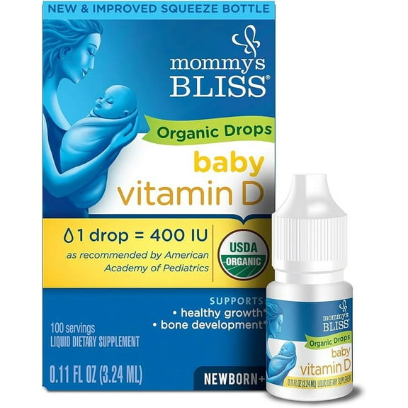 Mommy's Bliss Organic Baby Vitamin D Drops | Promotes Healthy Growth and Bone Development | Age Newborn  | 0.11 Fl Oz (100 Servings)
