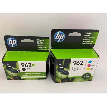 ‎HP Original 962xl Black and 962 Standard Cyan  Magenta  Yellow color Combo HP 962 XL and 962 ink cartridges work with: HP OfficeJet Pro 9010  9015  9018  9019  9020  9025  Premier  OfficeJet 9012. HP 962 XL black ink cartridge yield (approx. ): 2  000 pages HP 962 ink cartridge yield (approx. ) per cartridge: 700 pages cyan  700 pages magenta  700 pages yellow. Original HP ink cartridges: genuine ink for your HP OfficeJet Pro printer. What s in the box(s): 1 New Original HP 962 XL black ink cartridge (3JA03AN)  1 New Original HP 962 cyan ink cartridge (3HZ96AN)  1 New Original HP 962 magenta ink cartridge (3HZ97AN)  1 New Original HP 962 yellow ink cartridge (3HZ98AN). Colors: Black  Cyan  Magenta  Yellow. Your HP OfficeJet Pro printer requires all four of these HP 962 XL or 962 original ink cartridges.