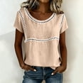thumbnail image 2 of YUGYXL Spring T-Shirts for Women Short Sleeve Crewneck Loose Fit Casual Summer Tops Lightweight Lace Patchwork Tee Beige Tops XL, 2 of 6
