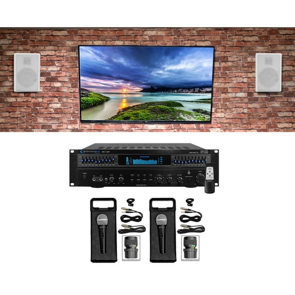 Technical Pro Home Karaoke Machine System (2) 5.25" White Wall Mount Speakers