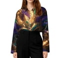 thumbnail image 6 of Mardi Gras Top Women Stretch Casual Button Down Long Sleeve Collared Blouse Regular Fit Shirt, 6 of 6