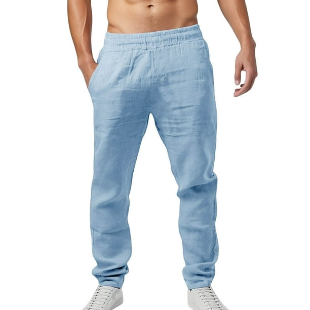 Pantalones de lino para hombre ligeros de verano: cintura elástica con cordón, pantalones informales de playa, poliéster, tallas S-XXXL para yoga y vacaciones