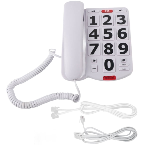 Teléfono fijo con botones grandes, con cable, con botones grandes fáciles de leer y tonos de llamada súper fuertes