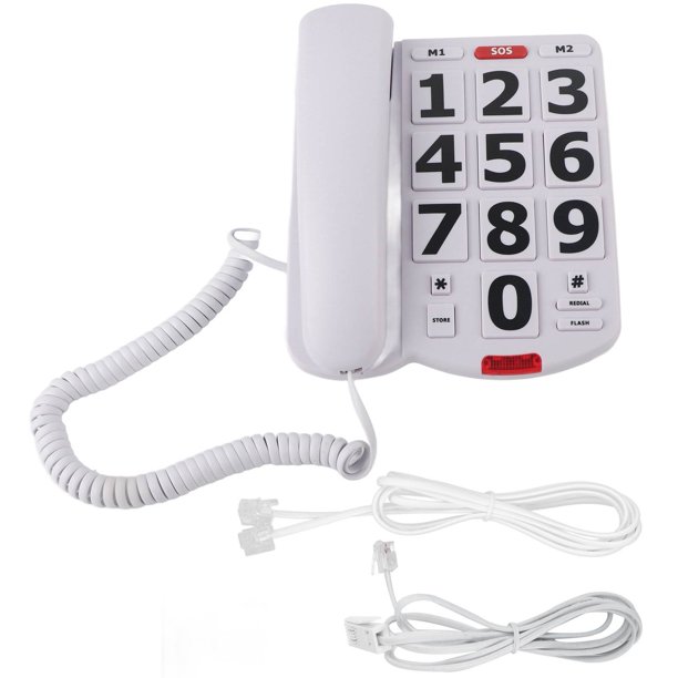 Teléfono fijo con botones grandes, con cable, con botones grandes fáciles de leer y tonos de llamada súper fuertes